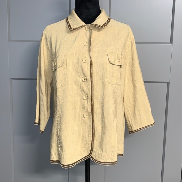 Kleen Beige Silk Linen Blend Button Down Shirt Jacket Blouse Sz XL Casual Career - Picture 2 of 8